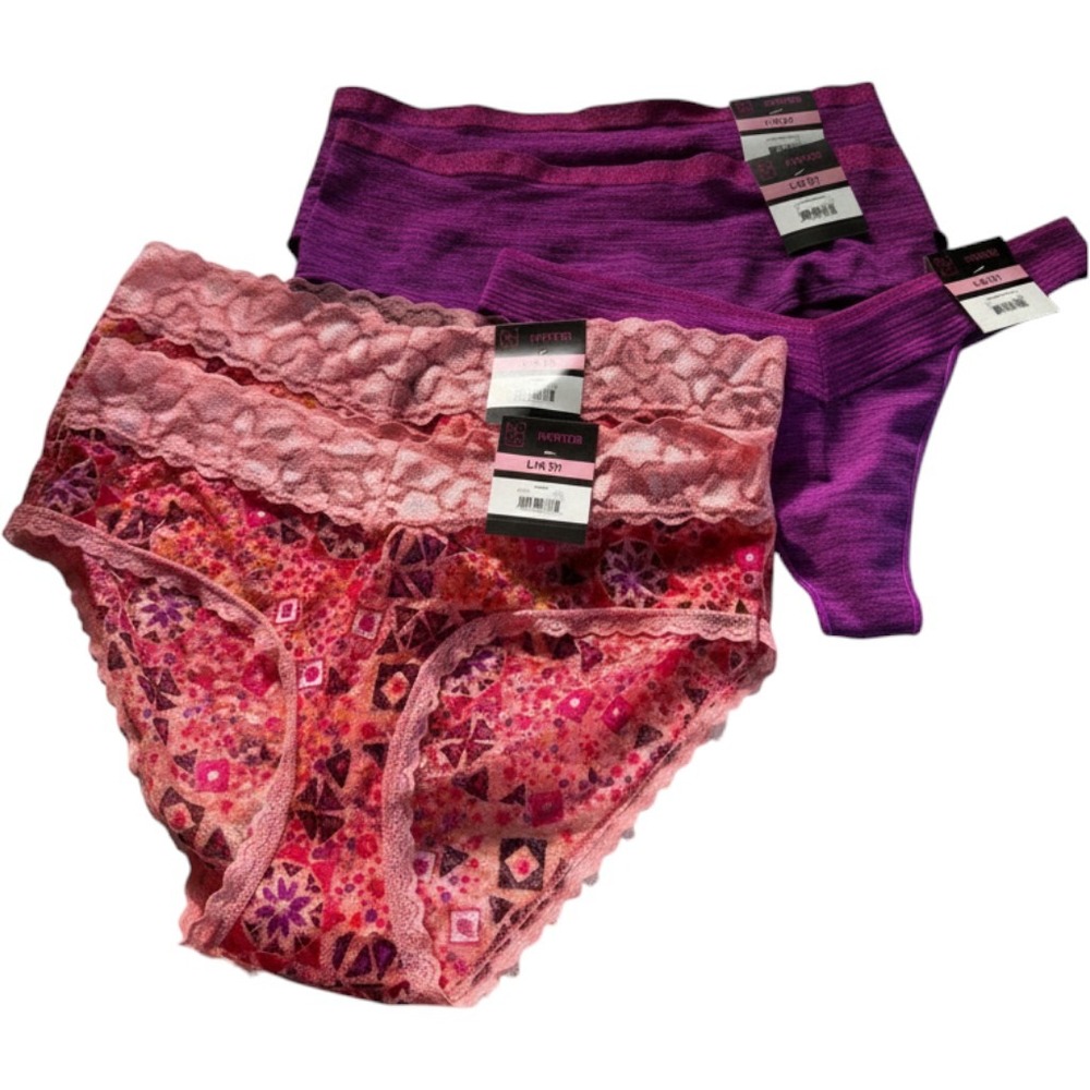 No Boundaries  Panty Bundle 5 Pack Hipster Thong Lace Seamless Purple Pink L 7‎